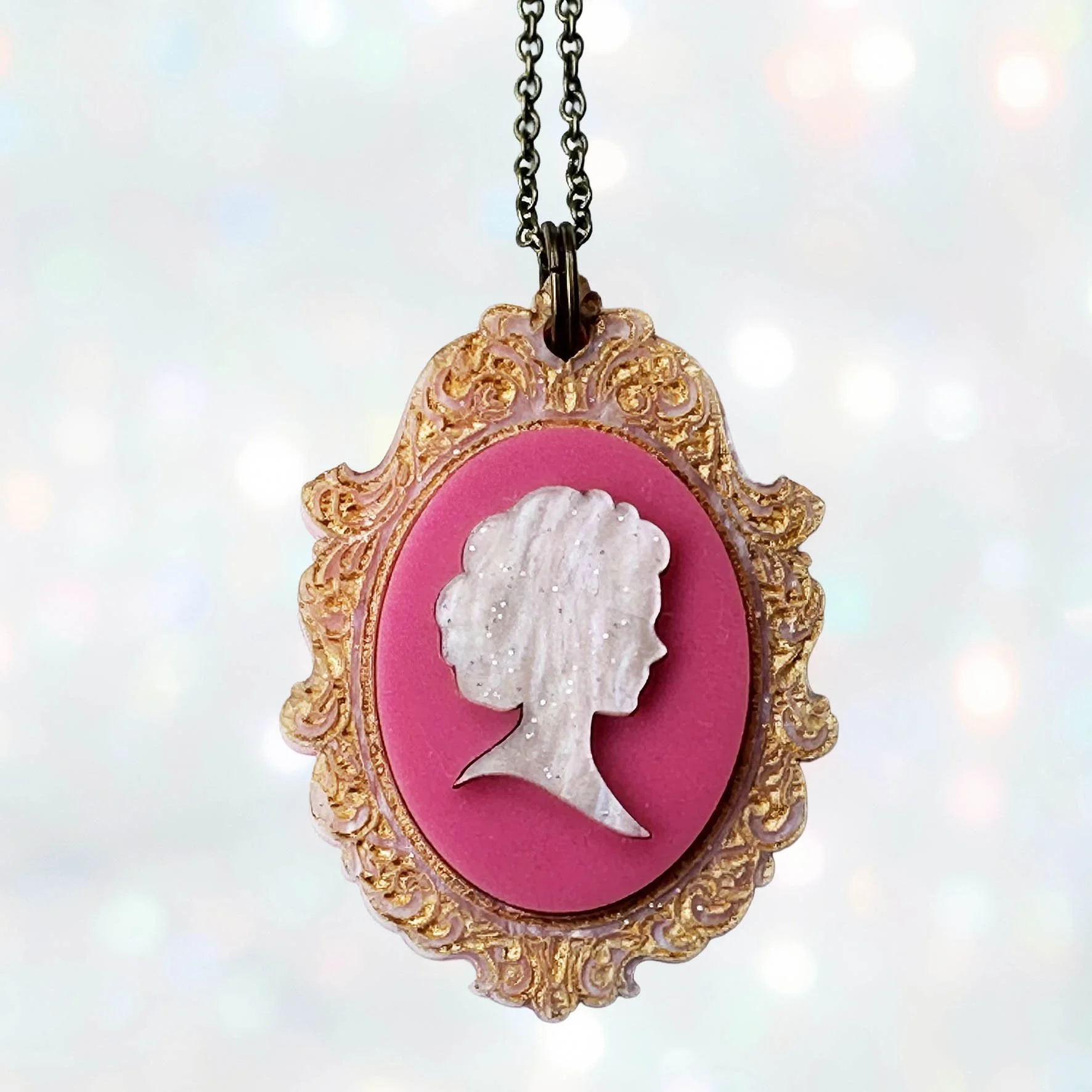 Cameo Necklace - Pink & Gold