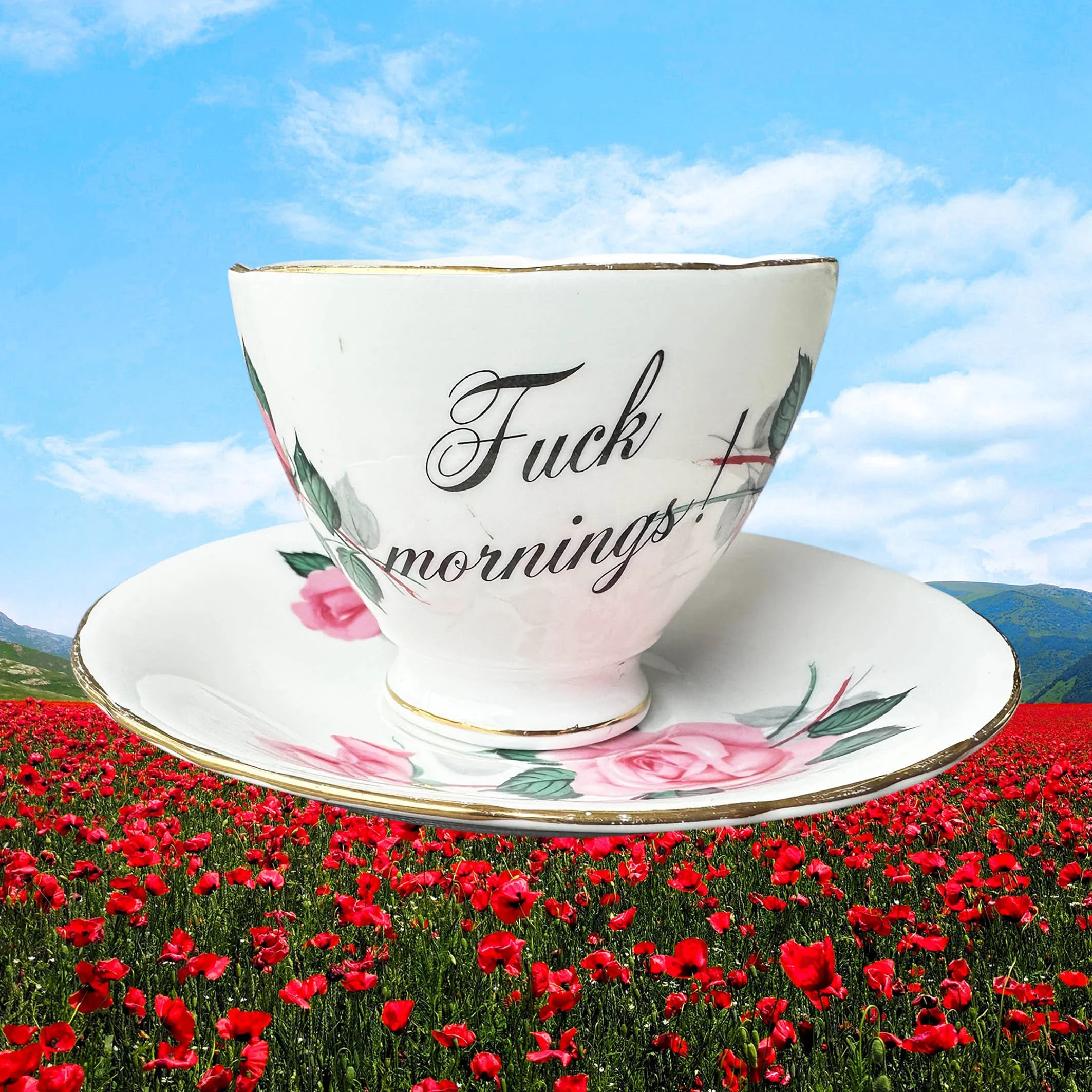 Fuck Mornings - Vintage Tea Cup