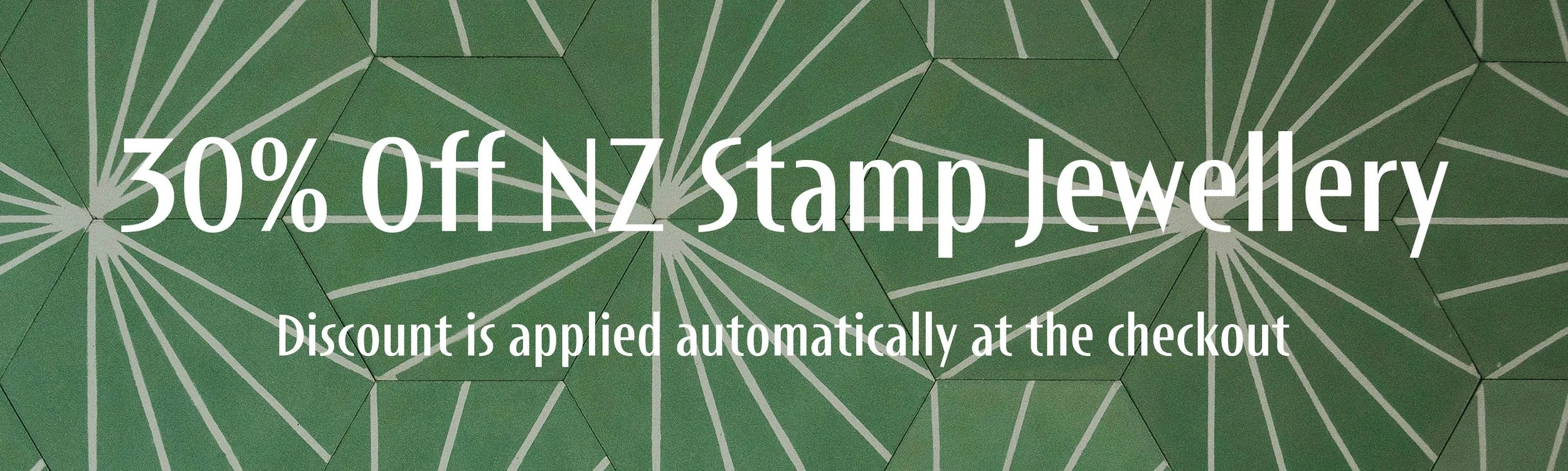 30% off wooden jewellery featuring New Zealand postage stamps