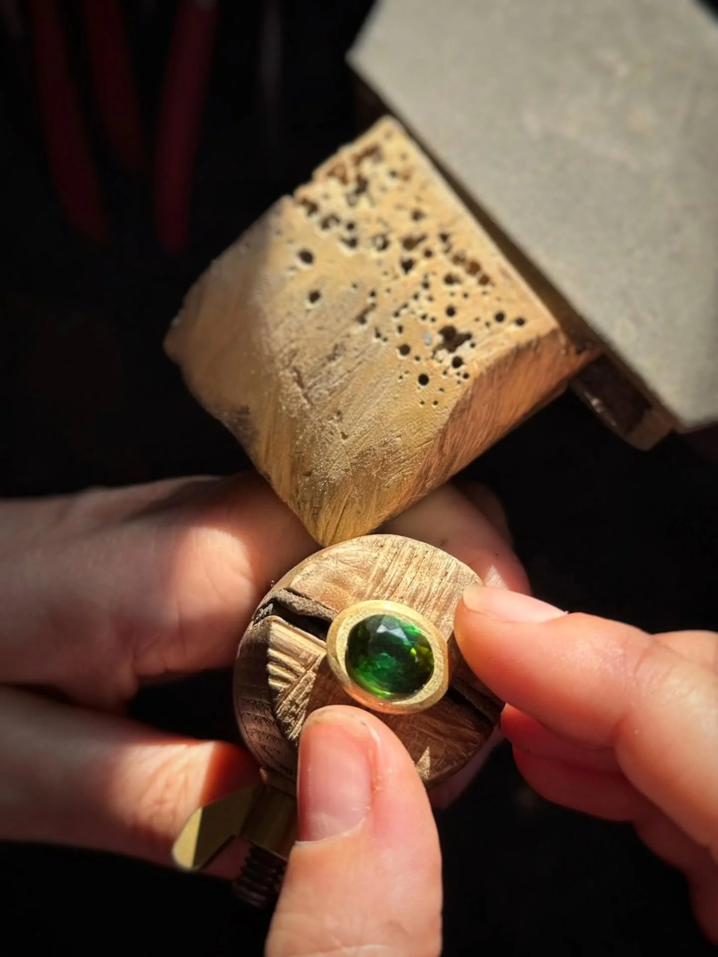 This is what slow making looks like.

Every mark, adjustment, and decision is done by hand, shaping metal around stone and refining the setting until it feels balanced, intentional, and right.

Each piece is given the time it needs, made entirely in 