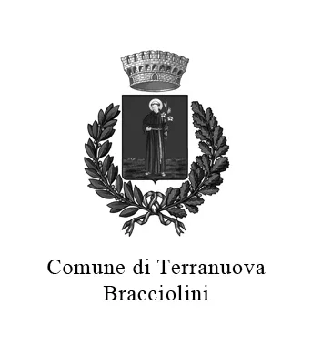Stemma del Comune di Terranuova Bracciolini con corona e figura di un santo, accompagnato dal testo 'Comune di Terranuova Bracciolini'.
