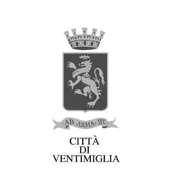 Stemma della città di Ventimiglia con un leone, corona e motto 'Ad arma!'
