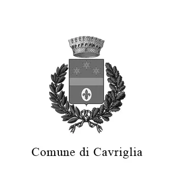 Stemma del Comune di Cavriglia con corona e foglie, e scritta 'Comune di Cavriglia'.