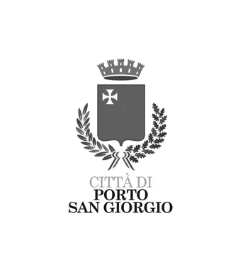 Lo stemma della città di Porto San Giorgio con una corona, uno scudo e rami decorativi