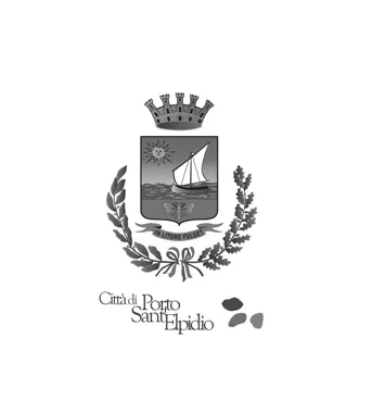 Stemma della città di Porto Sant'Elpidio con corona, barca, acque e rami augurali.
