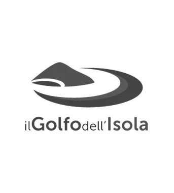 Logo del Golf dell'Isola con immagine stilizzata di un campo da golf e testo.