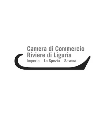 Logo della Camera di Commercio Riviere di Liguria con nomi delle città Imperia, La Spezia, Savona.