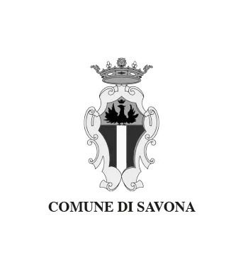 Stemma del Comune di Savona con corona e figure di due leoni, accompagnato dalla scritta 'Comune di Savona'.