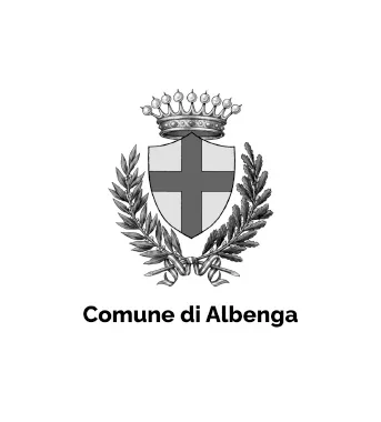 Stemma del Comune di Albenga, con corona, scudo con croce e foglie di alloro