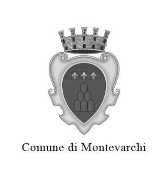 Stemma del Comune di Montevarchi con una corona sulla parte superiore e un'elmo stilizzato, con il testo 'Comune di Montevarchi' sotto.