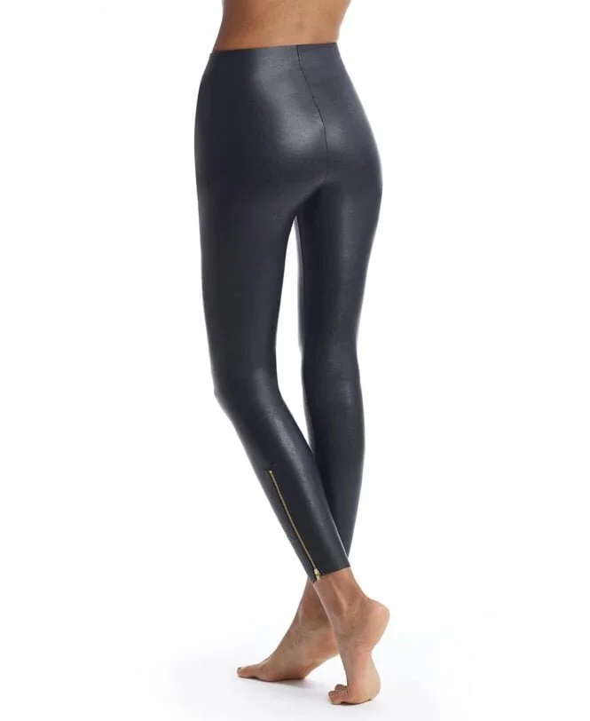 Faux Leather Zip Ankle Leggings 