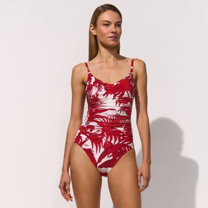 Maryan Mehlhorn Palmaria Underwired Ruched Swimsuit in Creme Rouge