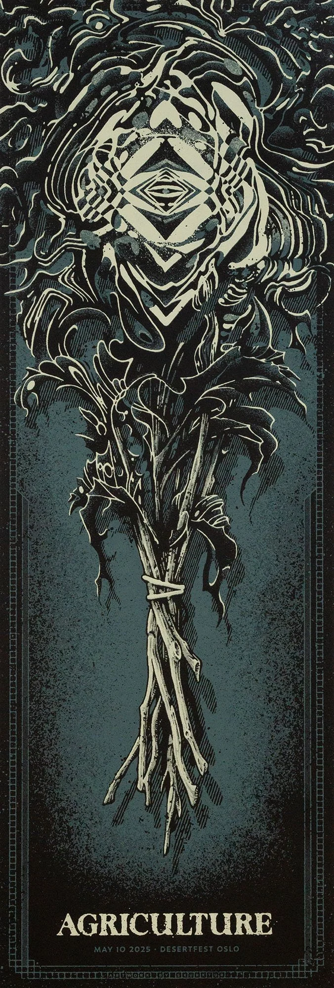 Gig poster for American black metal band Agriculture’s concert at Desertfest Oslo in May 2025.