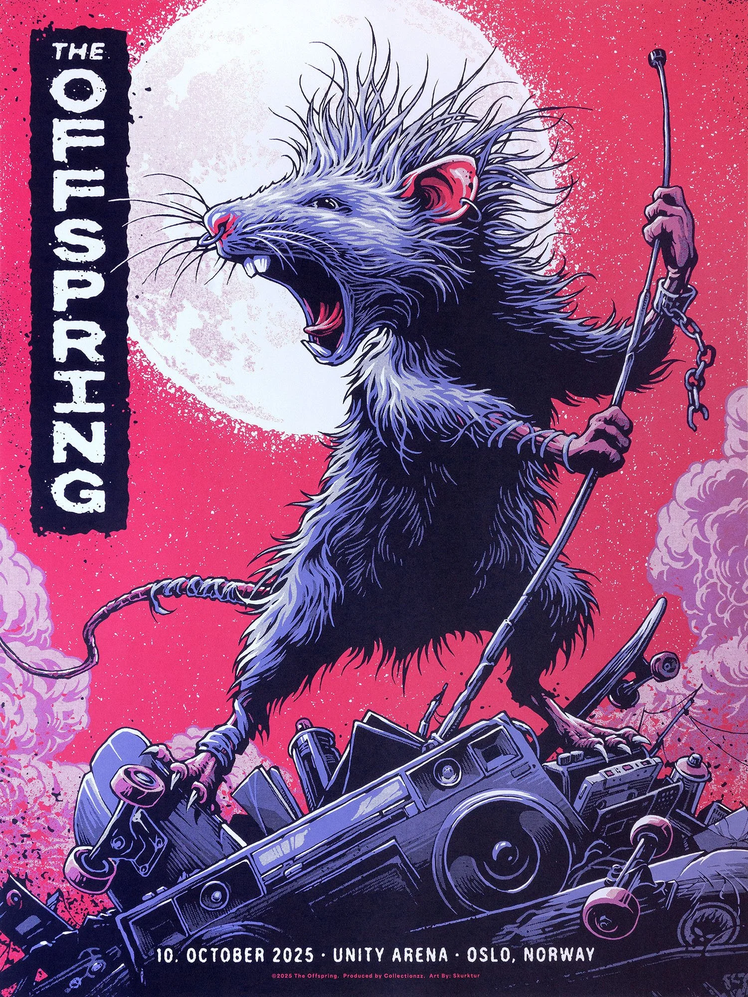 Gig poster for American punk rock band The Offspring concert at Unity Arena in Oslo, October 2025.