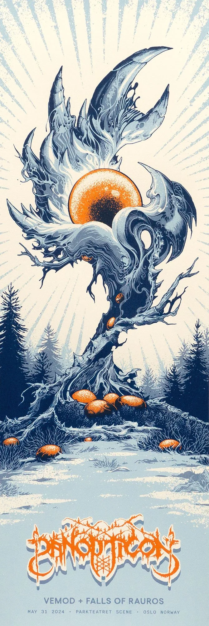 Gig poster for American black metal band Panopticon’s concert at Parkteatret in Oslo, May 2024.