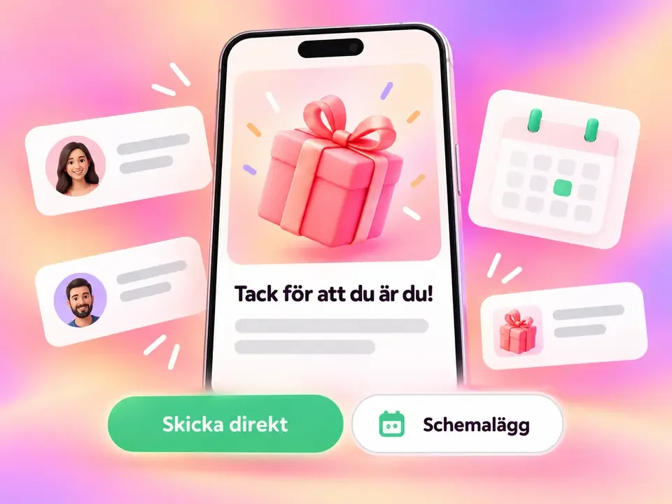 Förhandsvisning av gåvan med valen Skicka direkt och Schemalägg.