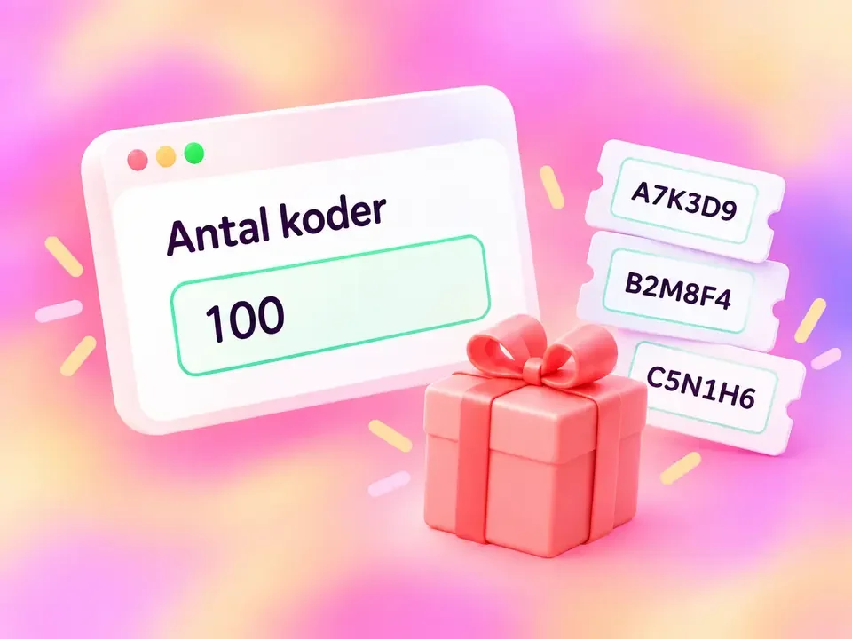 Antal unika gåvokoder som ska skapas anges i portalen. Exemplet visar 100. 100 är ett exempel, inte en produktgräns.