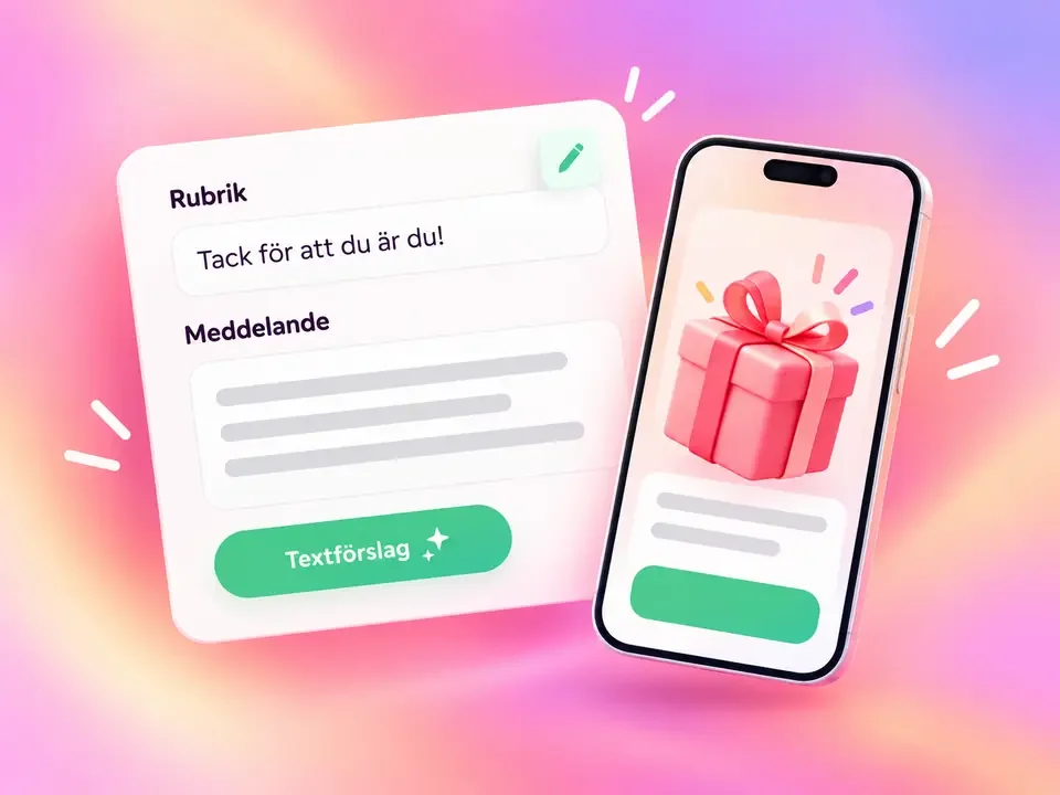 Redigering av rubrik och personlig hälsning till gåvan, med möjlighet till textförslag.