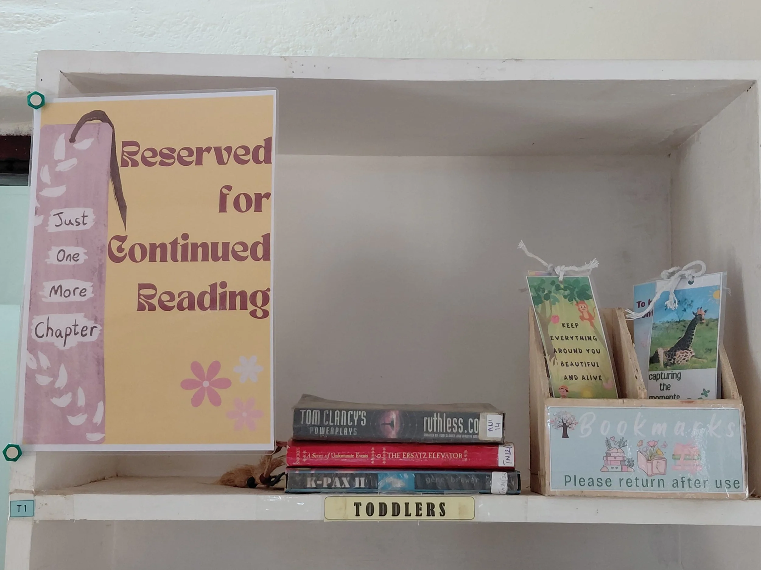Book-marked books shelf