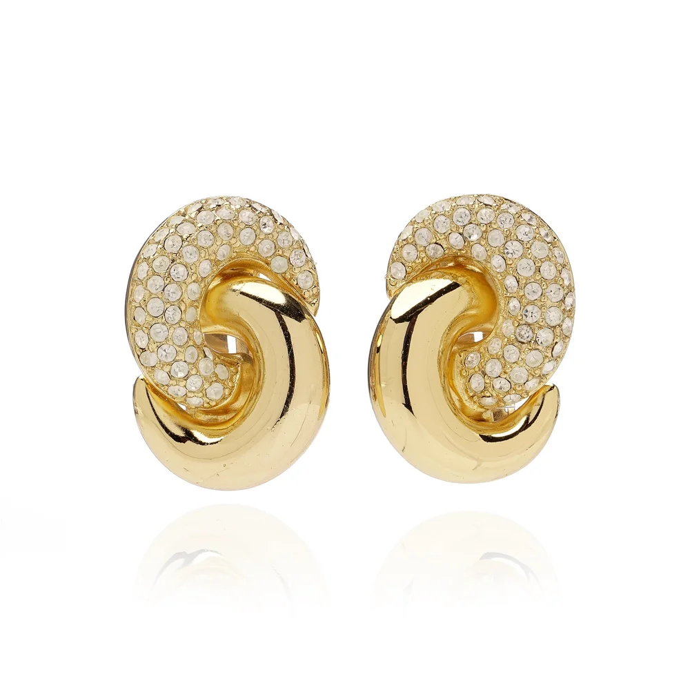Dior Vintage Gold Crystal Clip-On Earrings – Designer Costume