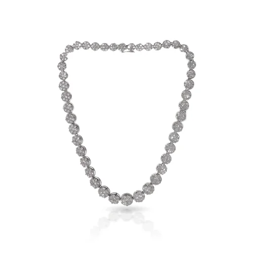 18KT White Gold Diamond Cluster Line Necklace - 30 Carats