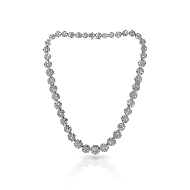 18KT White Gold Diamond Cluster Line Necklace - 30 Carats