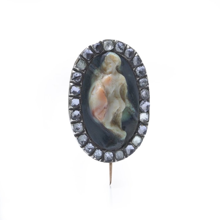 Victorian 9KT Gold Brooch with Roman Cameo and Rose Cut Diamonds