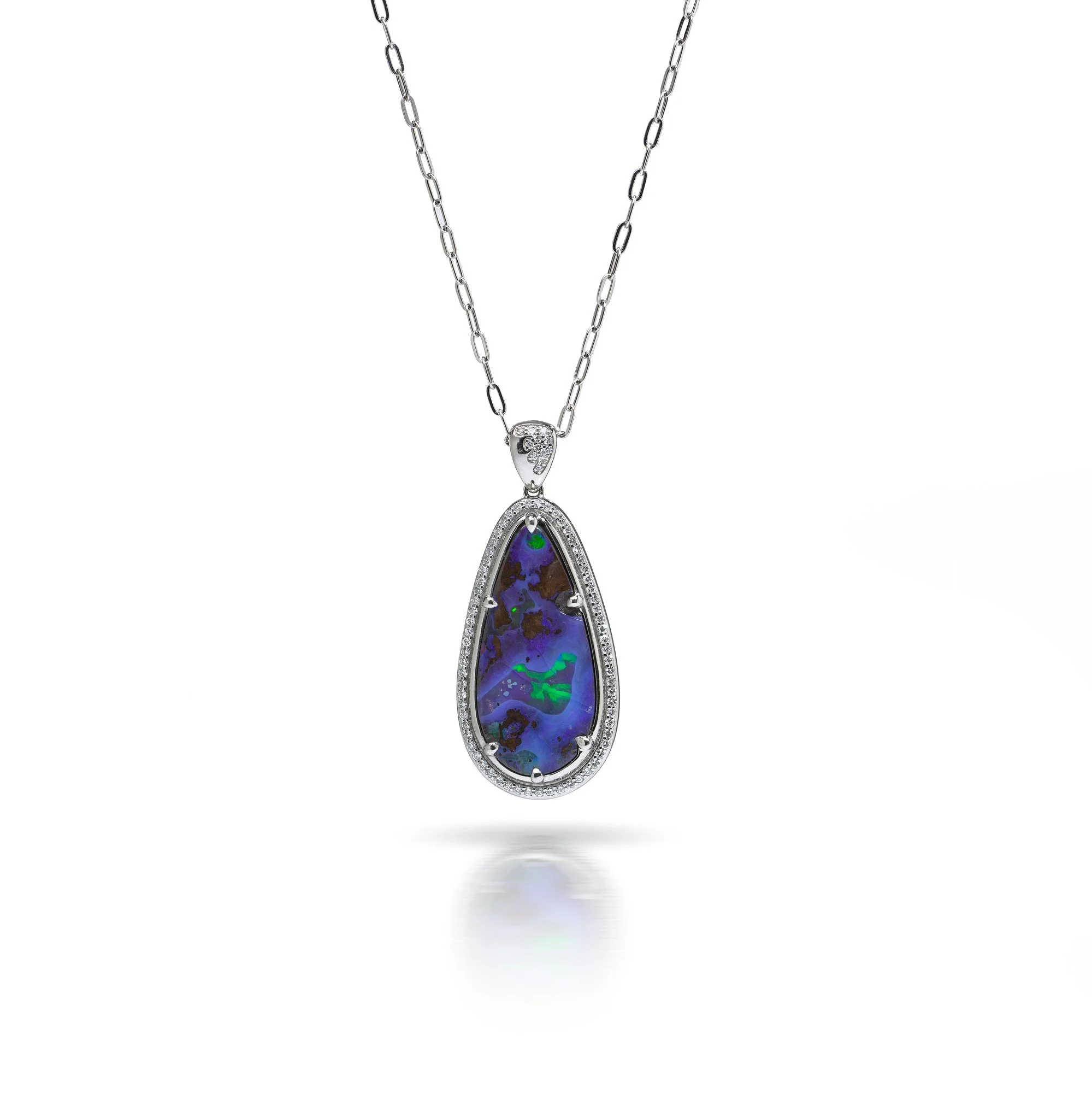 Platinum Opal and Diamond Pendant Necklace