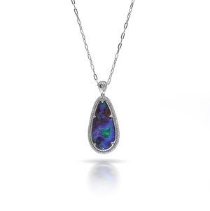 Platinum opal and diamond pendant necklace