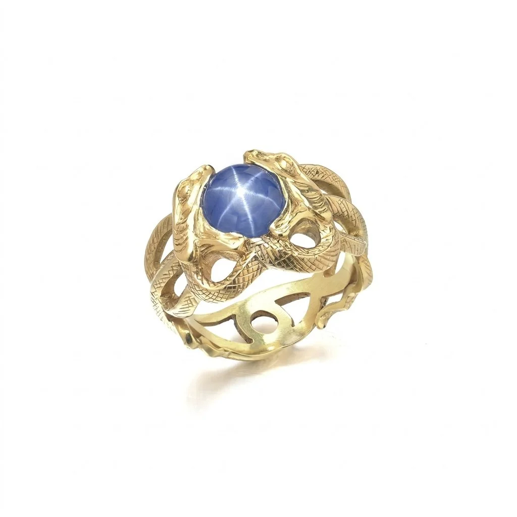 Early 20th-Century 18KT Gold Ceylon Star Sapphire Double Snake Ring