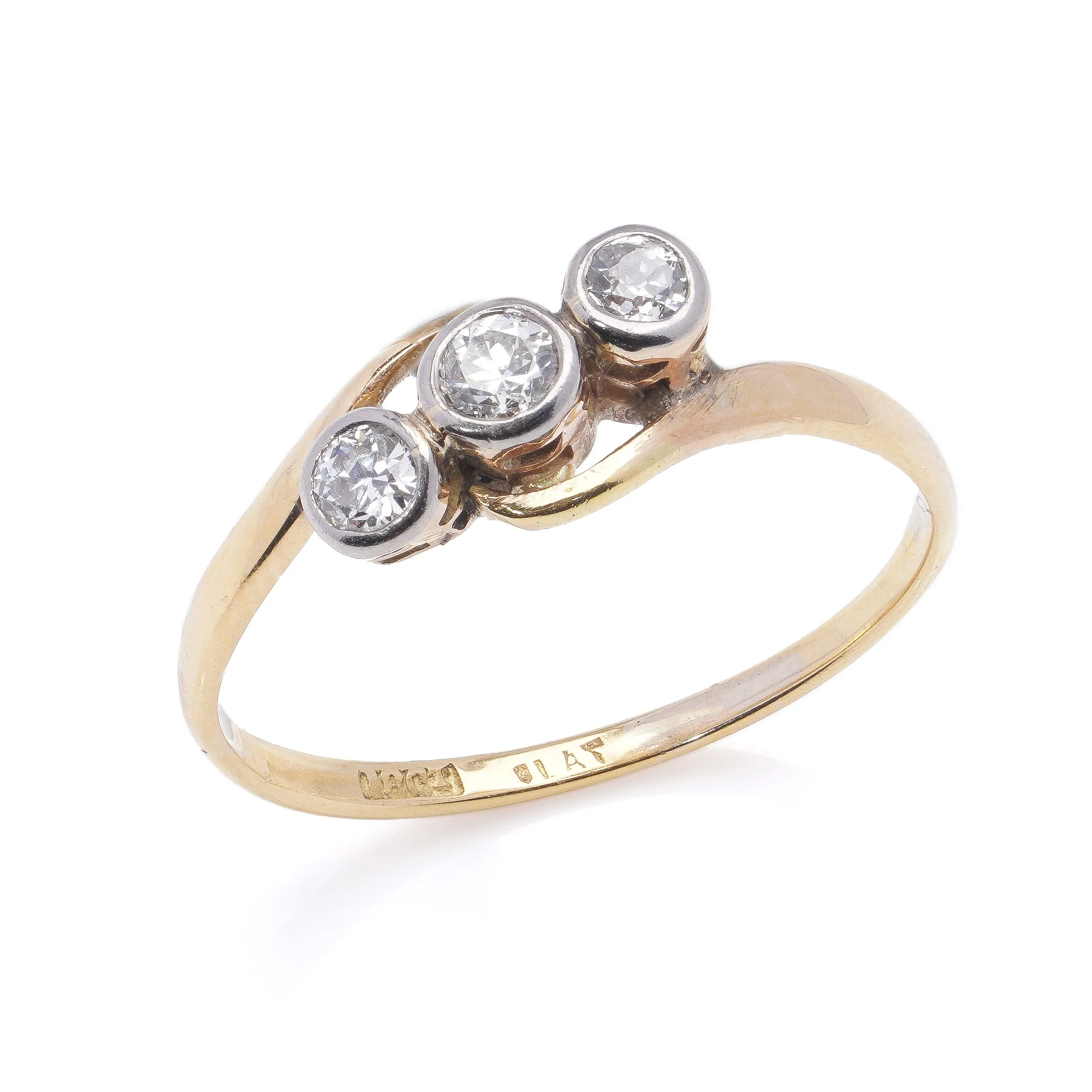 Vintage Platinum 950. and 18kt. yellow gold three-stone 0.43 carats diamonds