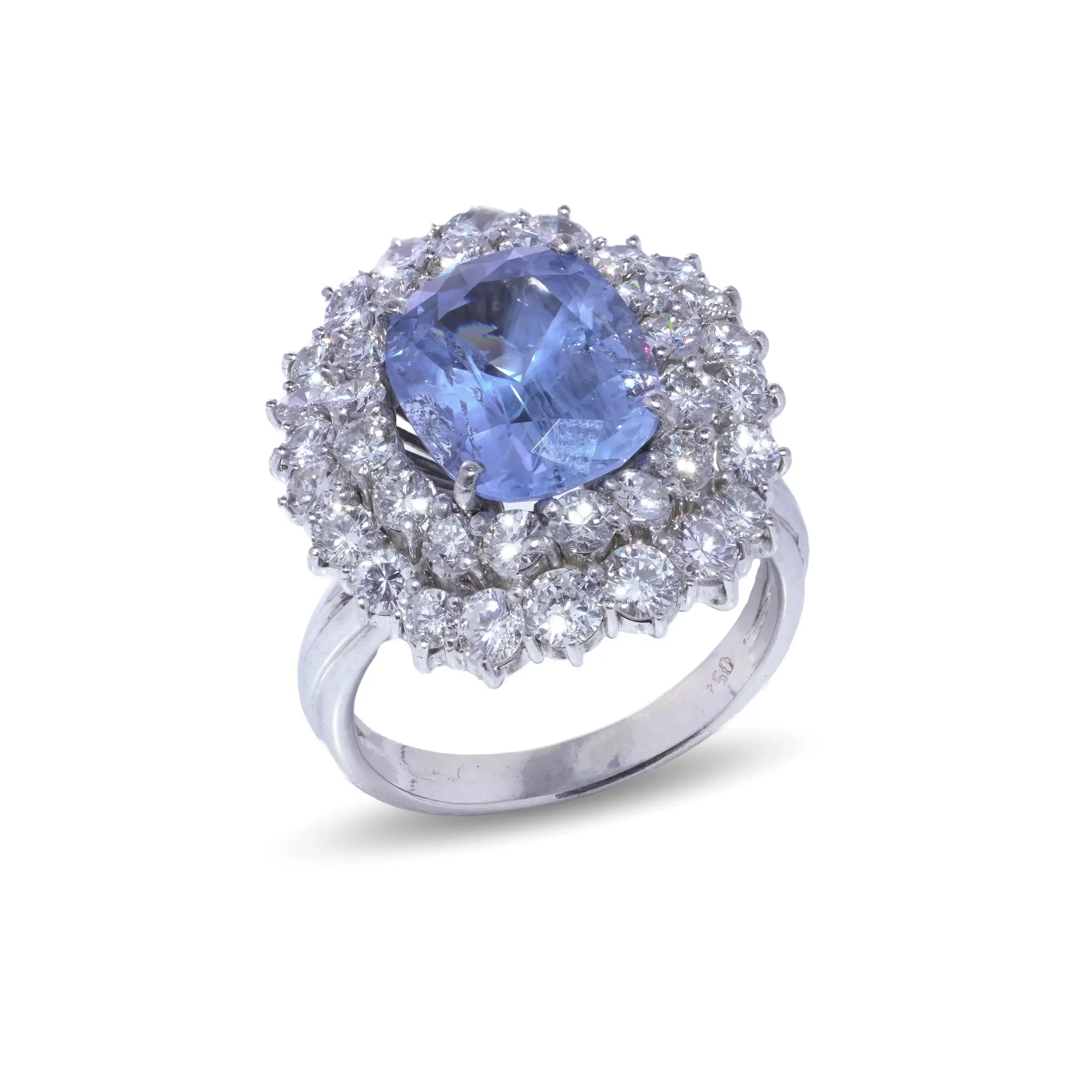 18KT White Gold Natural Ceylon Sapphire & Diamond Cluster Ring 5.91ct