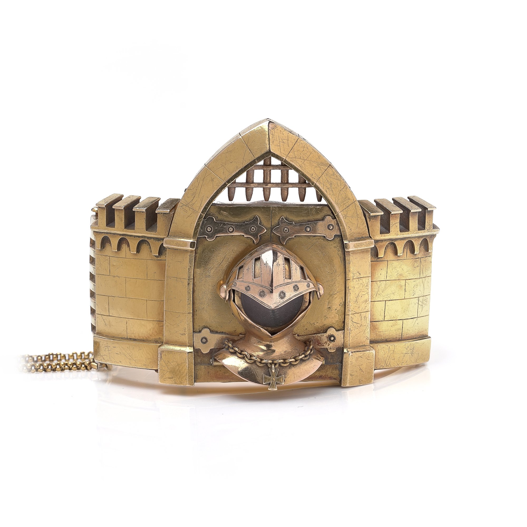 Antique 21KT Gold Novelty Castle Watch Bangle