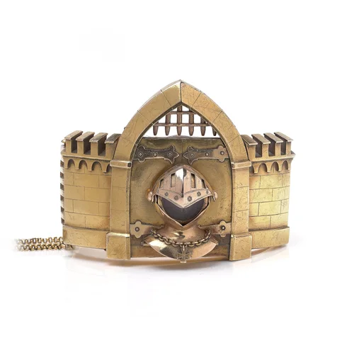 Antique 21KT Gold Novelty Castle Watch Bangle
