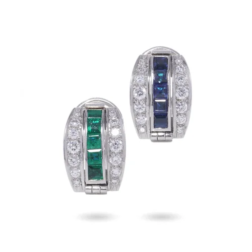 Tiffany & Co. platinum reversible earrings, sapphire, emerald and diamond