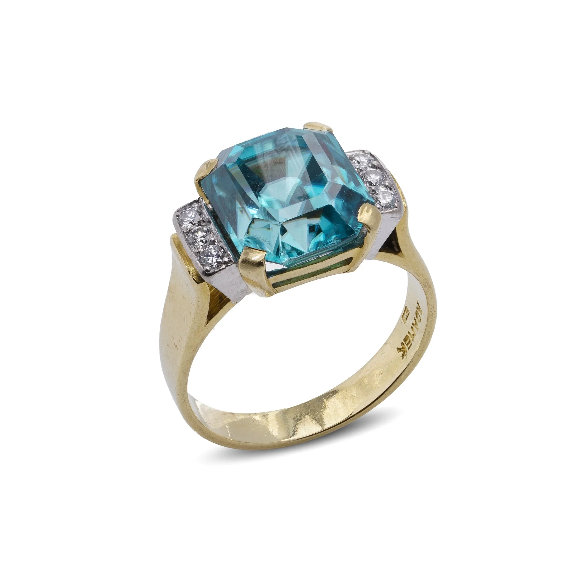 18kt Gold Blue Zircon Ring with Diamond Accents by Adamek