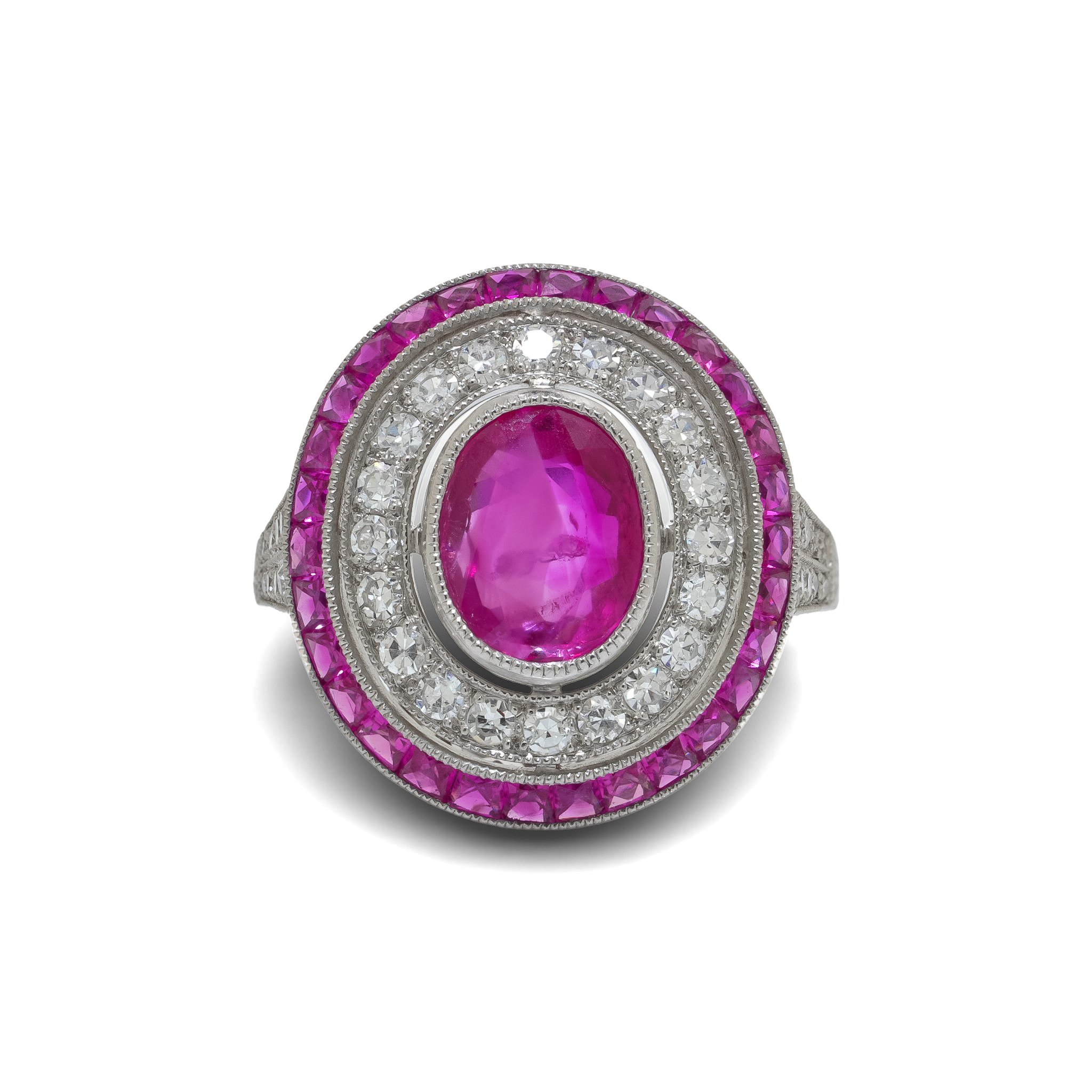 Platinum Ruby & Diamond Oval Cluster Ring