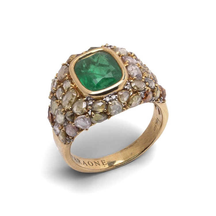 Faraone 18KT Gold Emerald & Diamond Ring