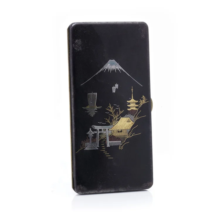 Japanese 19th century Komai 24KT gold and silver Damascene cigarette case