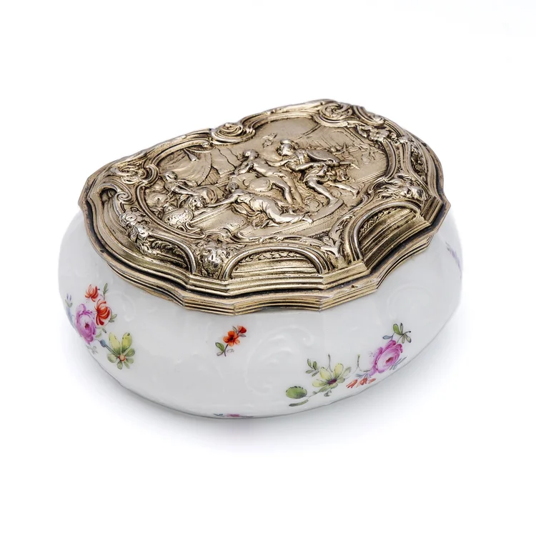 Antique 19th Century Christofle Repousse silver and Edmé Samson porcelain box