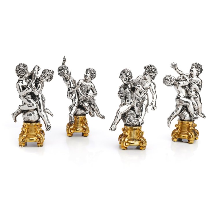 Luigi Avolio set of four 800. Italian silver and ormolu figural groups