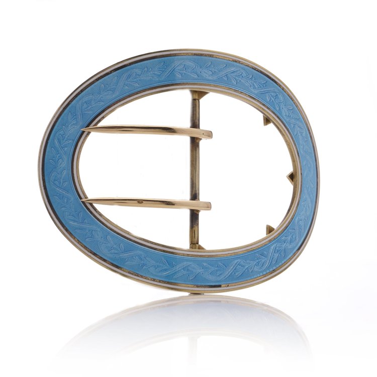 Late 19th century French 800. silver and blue enamel belt buckle