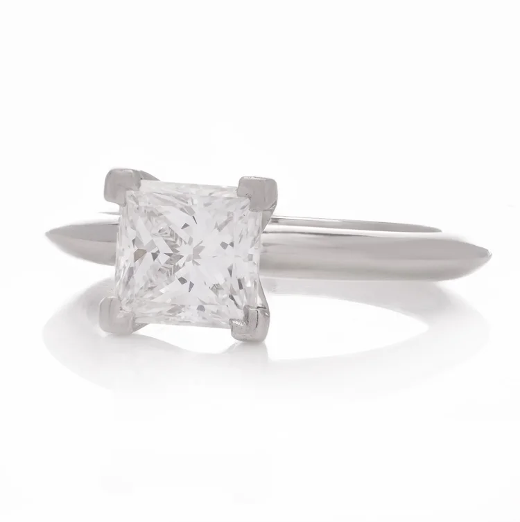 Tiffany & Co. Platinum ladies ring with 1.19 cts. Princess-cut diamond