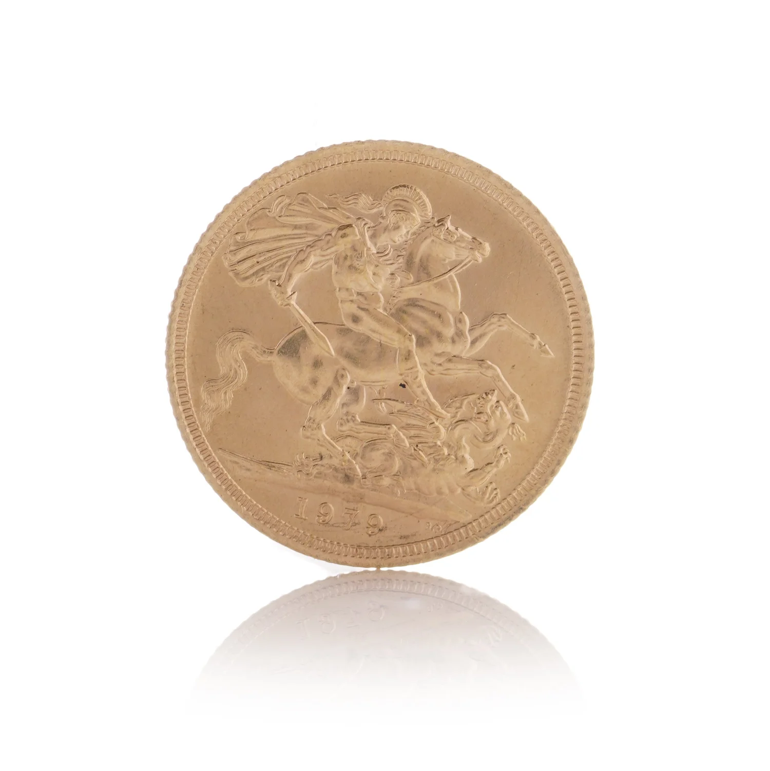 Reverse of a 1979 gold sovereign showing St George and the dragon