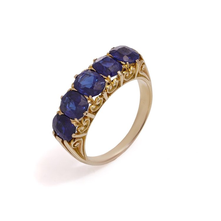 Victorian 15KT Gold Five-Stone Sapphire Ring