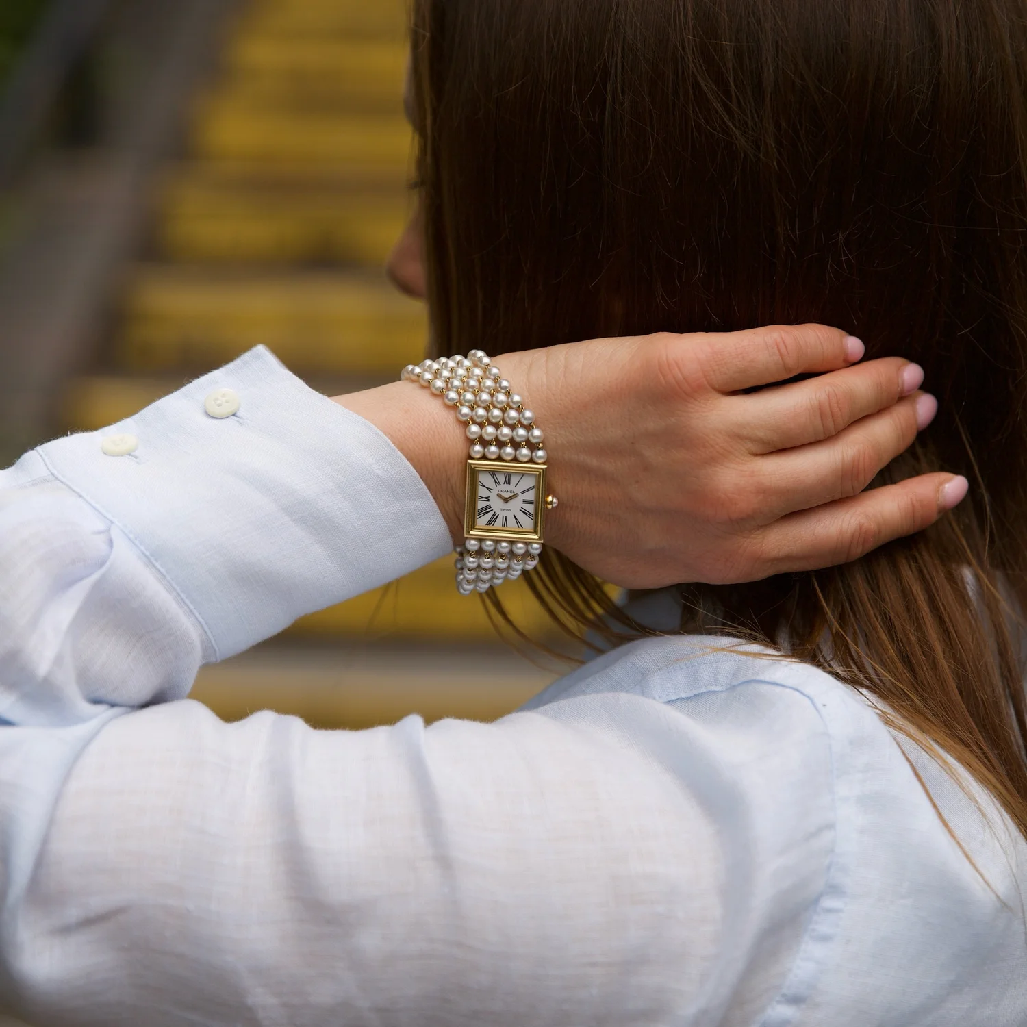 Chanel 18KT Yellow Gold Cultured Pearl and Quartz Bracelet