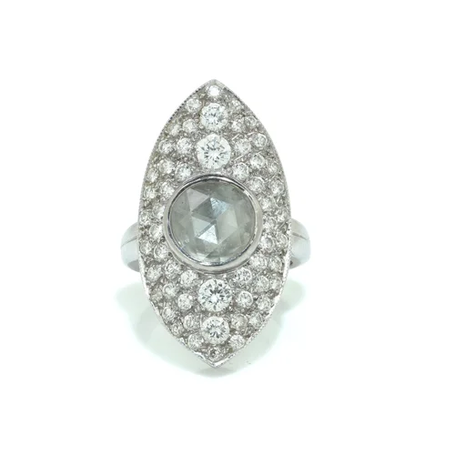Vintage Rose Cut and Brilliant Cut Diamond Cluster Ring