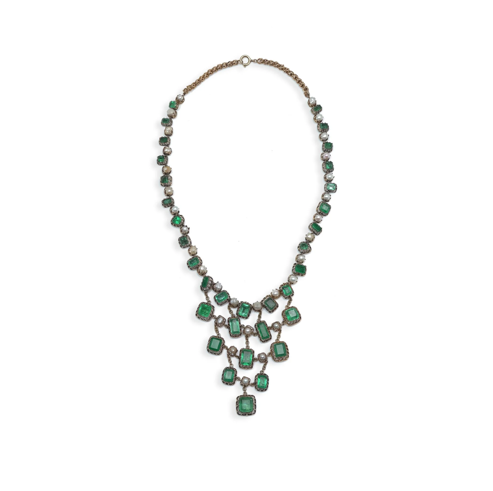 Georgian Emerald and Natural Pearl Necklace