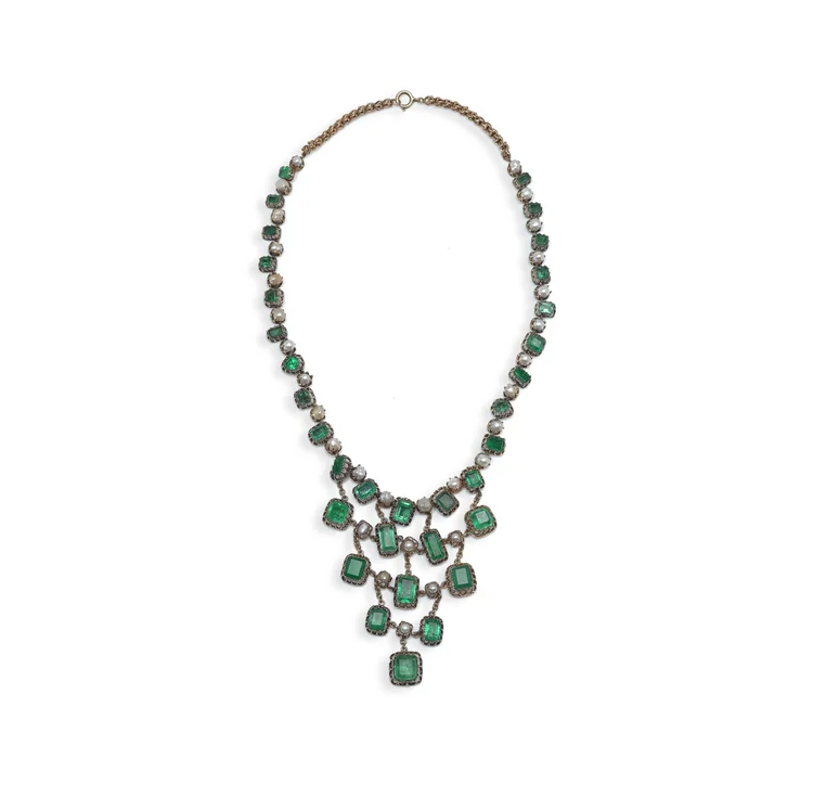 Georgian Emerald and Natural Pearl Necklace