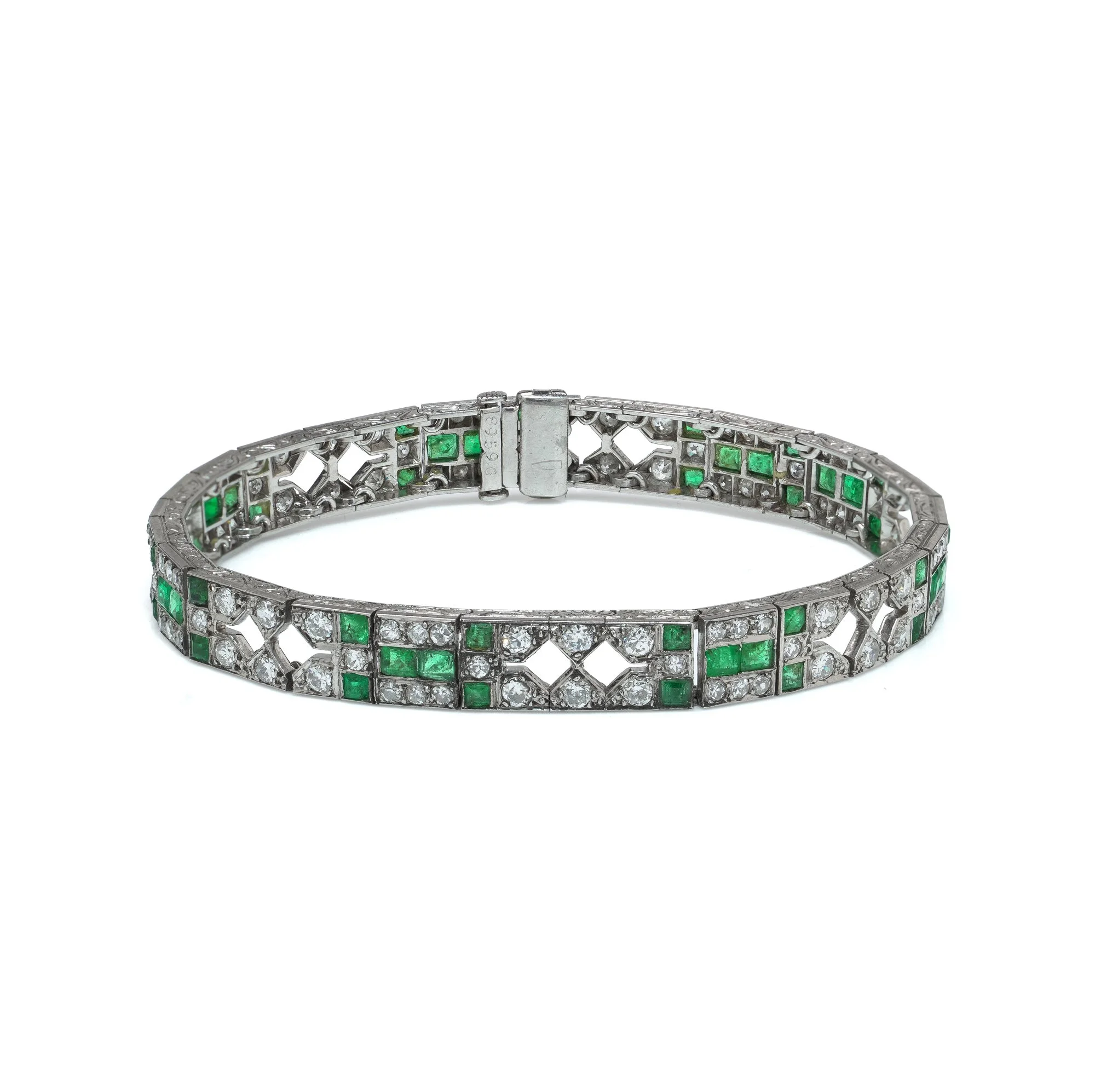 Mauboussin Art Deco Platinum Emerald and Diamond Bracelet, 1920s